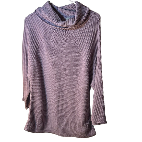 Chico's Ribbed Mixed Knit Cowl Neck Tunic Mauve Purple Quiet Luxury Size 4 / XXL - Picture 2 of 8
